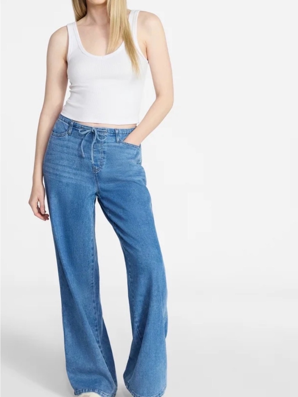No Boundaries Light Blue Wide-Leg Drawstring Jeans